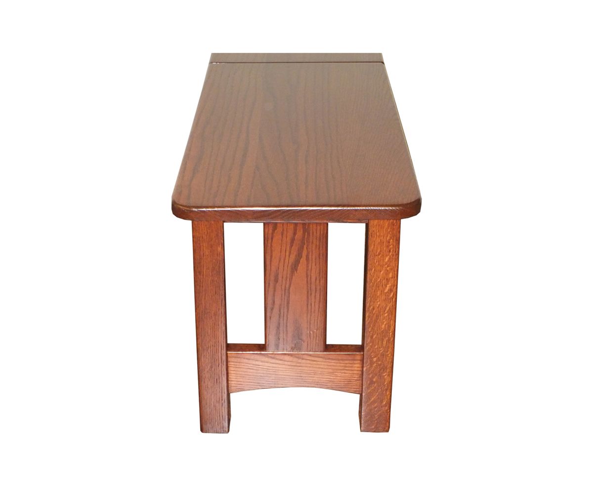 hand-rubbed finish hardwood Mission Slat Base Expandable Dining Bench, Mission Slat Base Expandable Dining Bench in a showroom vignette setting highlighting Mission Slat Base Expandable Dining Bench (thumbnail 2 of 2).