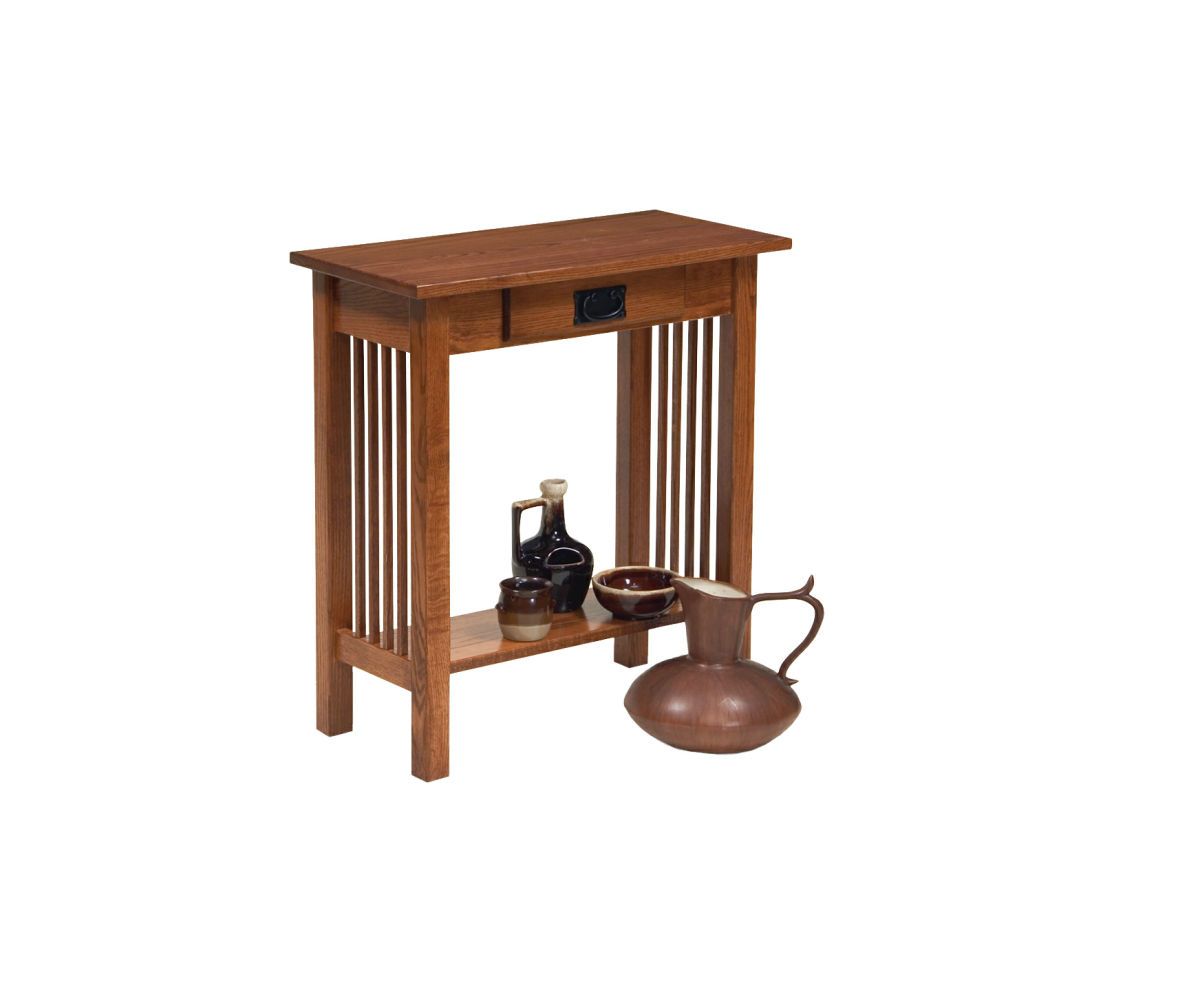 Mission Style Hall Table With Drawer And Shelf