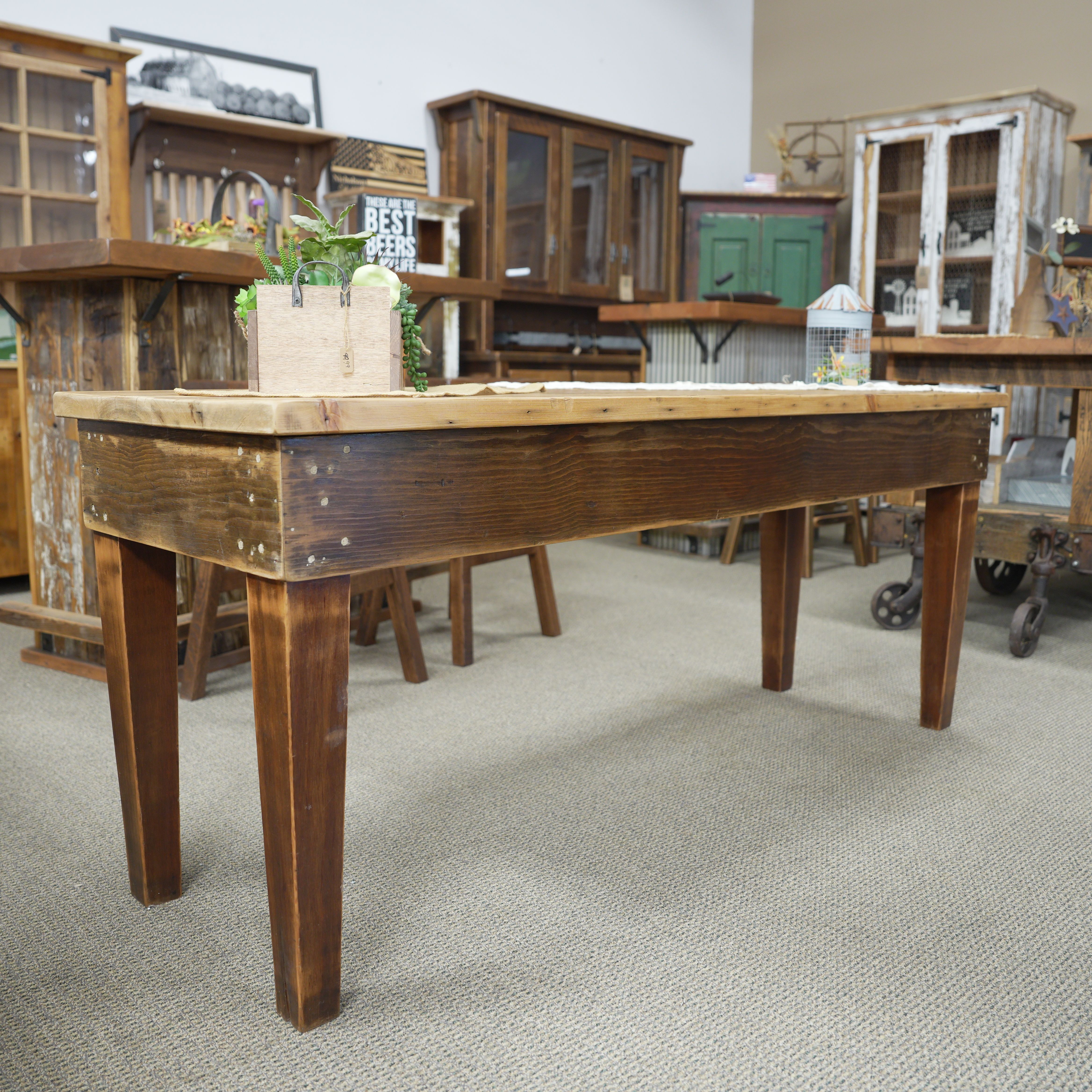 hand-rubbed finish hardwood Homestead Skinny Farm Table, thumbnail 3 in a Dining setting (thumbnail 3 of 5).