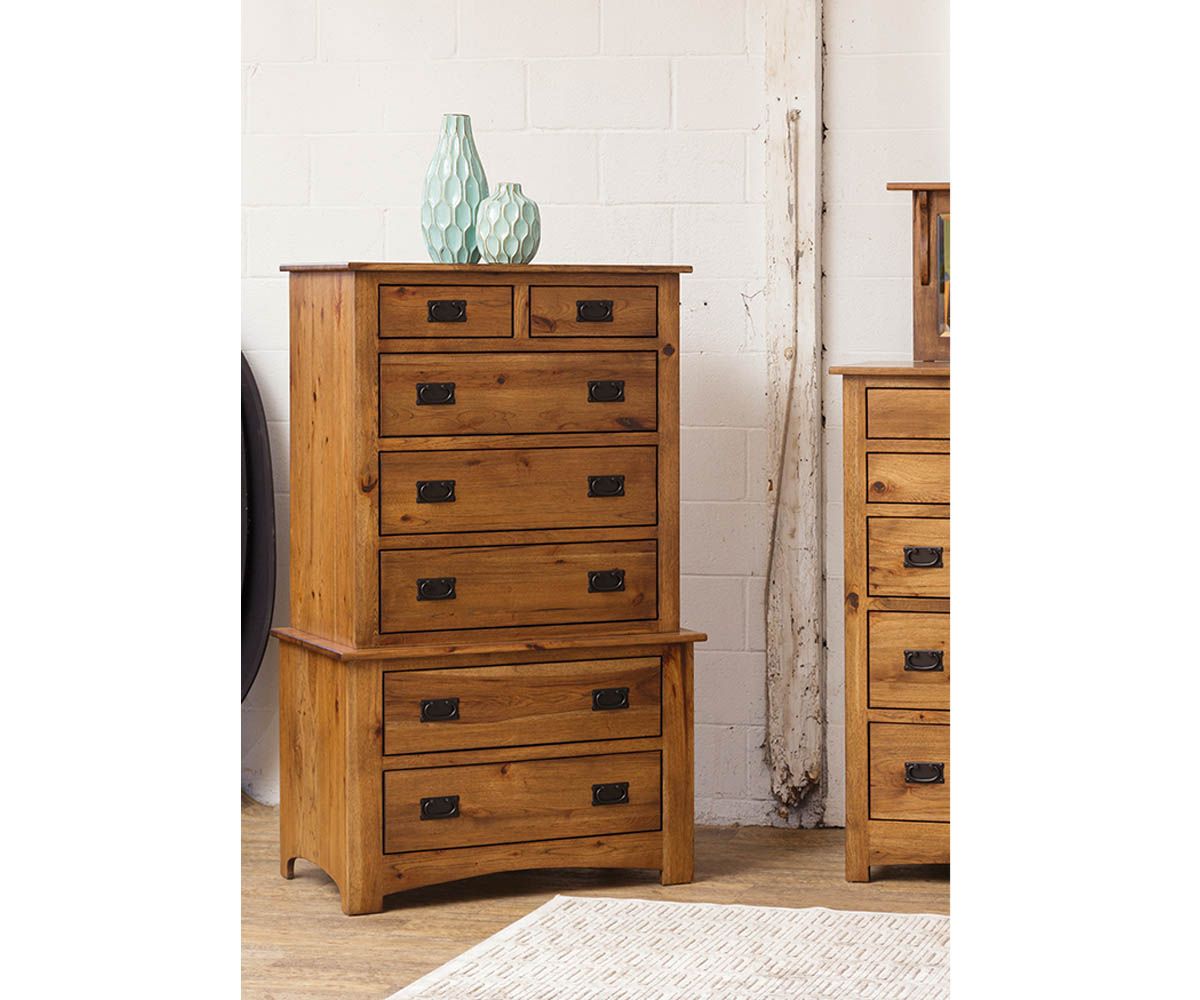 hand-rubbed finish hardwood Chest On Chest Tall Dresser With Multiple Drawers, Chest On Chest Tall Dresser With Multiple Drawers in a showroom vignette setting highlighting Chest On Chest Tall Dresser With Multiple Drawers (thumbnail 9 of 11).