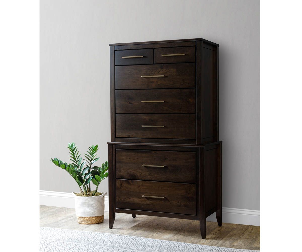 hand-rubbed finish hardwood Chest On Chest Tall Dresser With Multiple Drawers, Chest On Chest Tall Dresser With Multiple Drawers in a showroom vignette setting highlighting Chest On Chest Tall Dresser With Multiple Drawers (thumbnail 8 of 11).