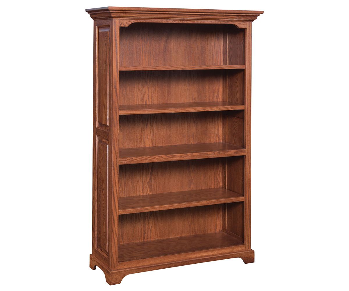 hand-rubbed finish hardwood Traditional Solid Wood 6-shelf Bookcase, Traditional Solid Wood 6-shelf Bookcase in a showroom vignette setting highlighting Traditional Solid Wood 6-shelf Bookcase (thumbnail 2 of 10).