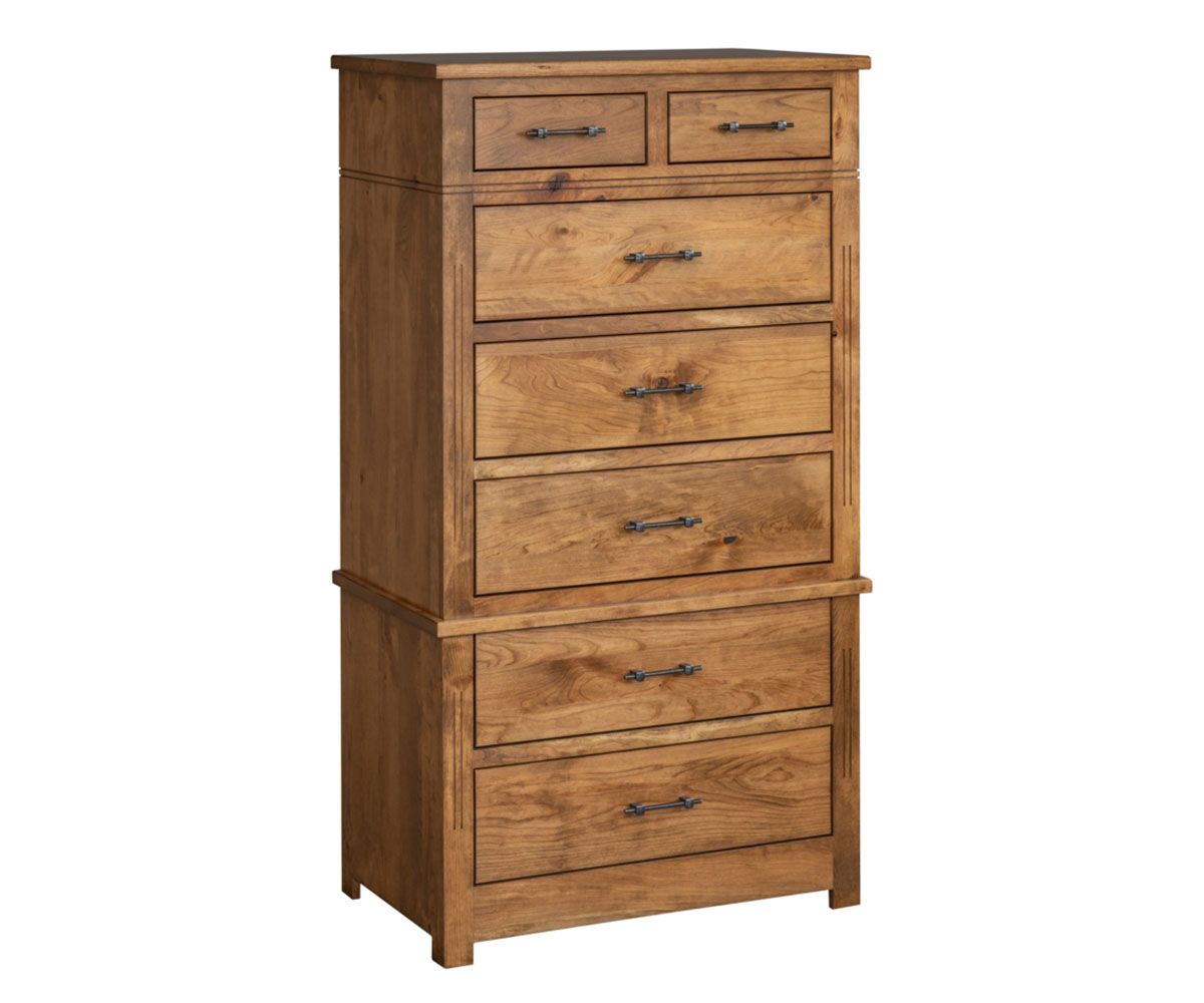 hand-rubbed finish hardwood Chest On Chest Tall Dresser With Multiple Drawers, Chest On Chest Tall Dresser With Multiple Drawers in a showroom vignette setting highlighting Chest On Chest Tall Dresser With Multiple Drawers (thumbnail 4 of 11).