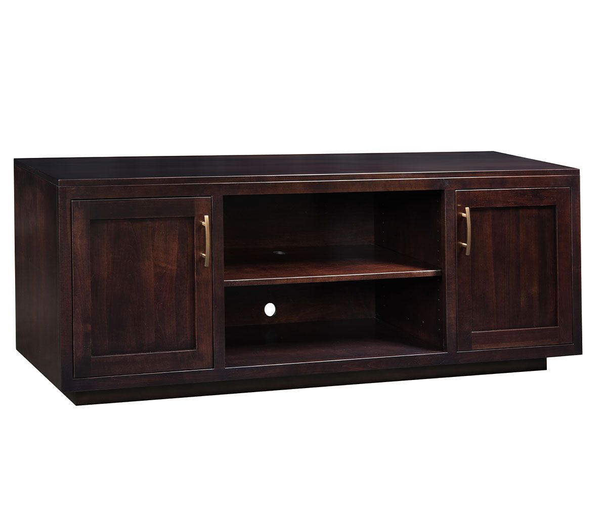 hand-rubbed finish hardwood Solid Wood Tv Console With Sliding Barn Doors, Solid Wood Tv Console With Sliding Barn Doors in a showroom vignette setting highlighting Solid Wood Tv Console With Sliding Barn Doors (thumbnail 2 of 3).