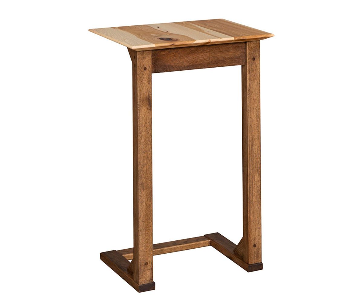 hand-rubbed finish hardwood Rustic Standing Laptop Table With Mixed Wood Top, Rustic Standing Laptop Table With Mixed Wood Top in a showroom vignette setting highlighting Rustic Standing Laptop Table With Mixed Wood Top (thumbnail 2 of 2).