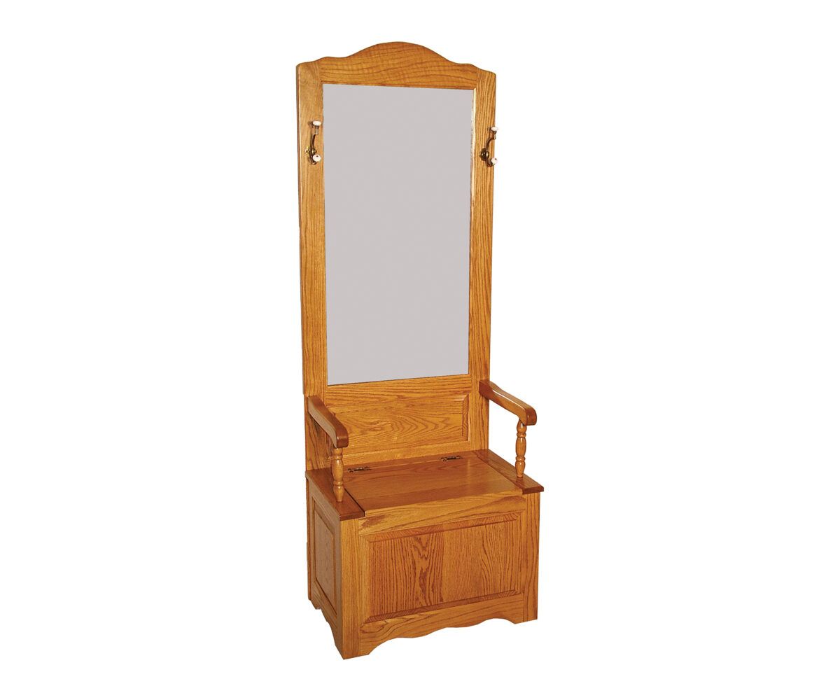 Traditional Oak Hall Tree Bench With Mirror And Storage