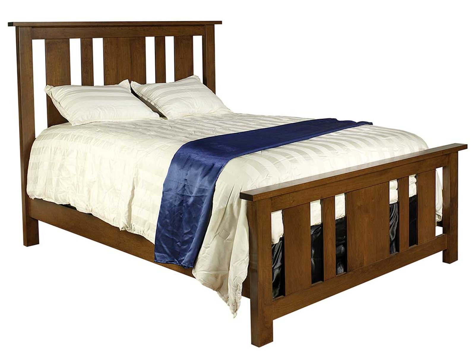hand-rubbed finish hardwood Hamilton Slat Panel Bed, Hamilton Slat Panel Bed in a showroom vignette setting highlighting Hamilton Slat Panel Bed (frame 1 of 1).