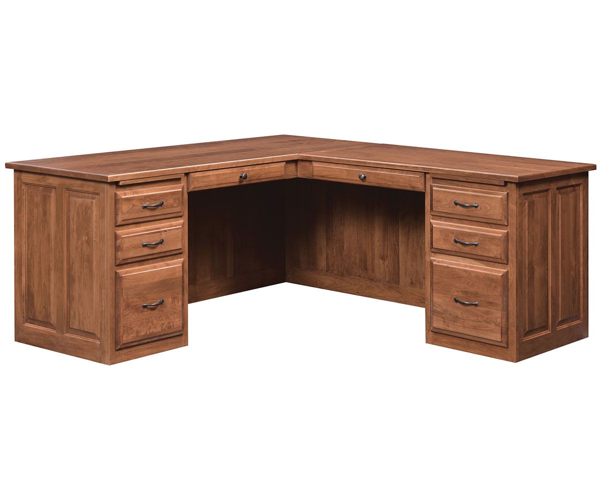 L-shaped Solid Wood Office Desk With Drawers