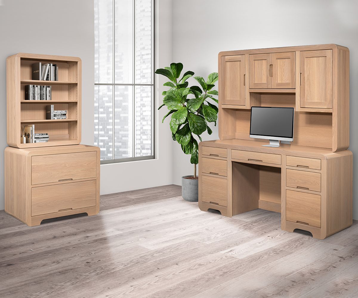 Europa Rounded Corner Executive Desk With Hutch And File Storage