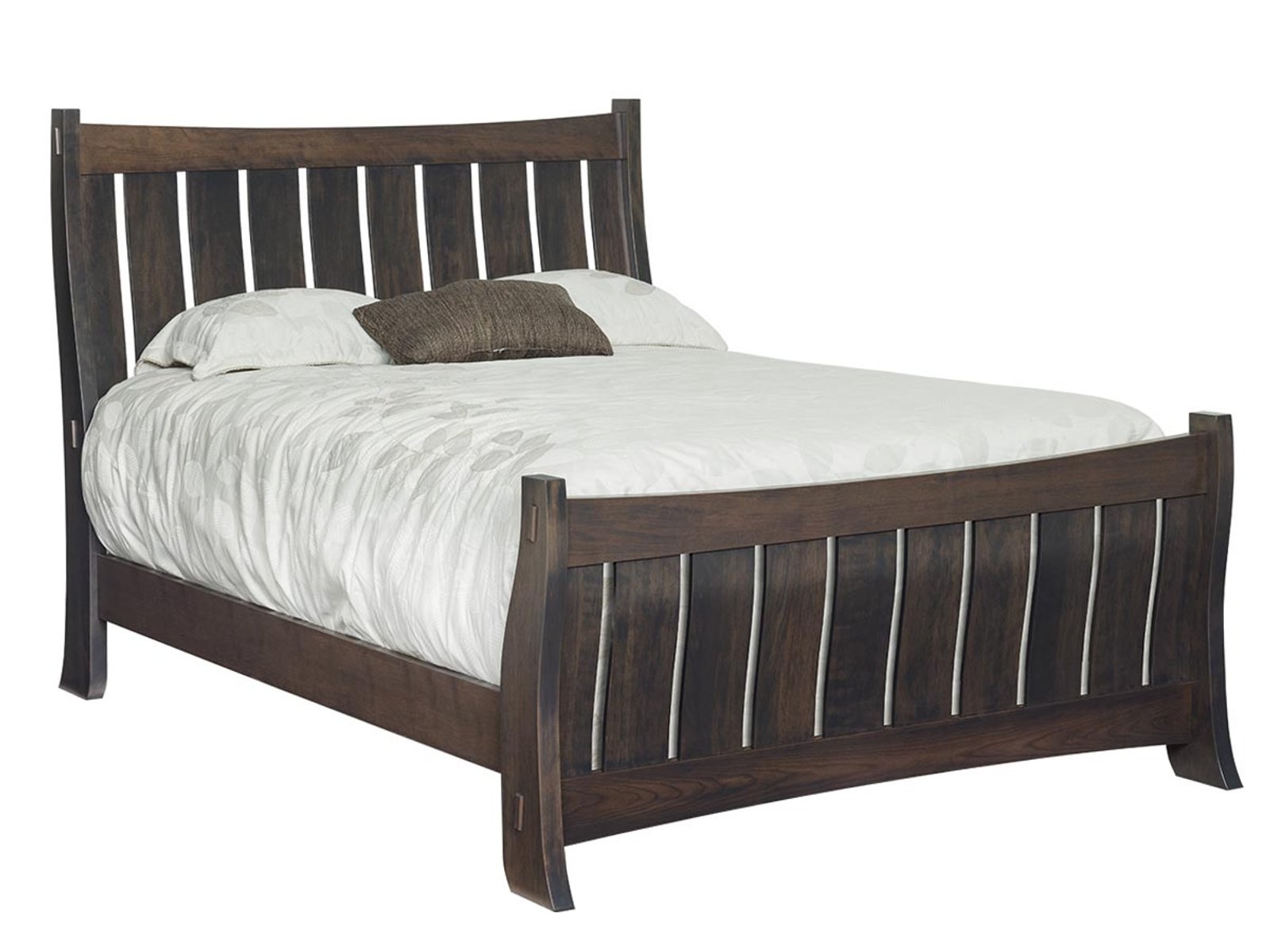 hand-rubbed finish hardwood Solid Wood Slat Panel Bed Frame, Solid Wood Slat Panel Bed Frame in a showroom vignette setting highlighting Solid Wood Slat Panel Bed Frame (frame 1 of 1).