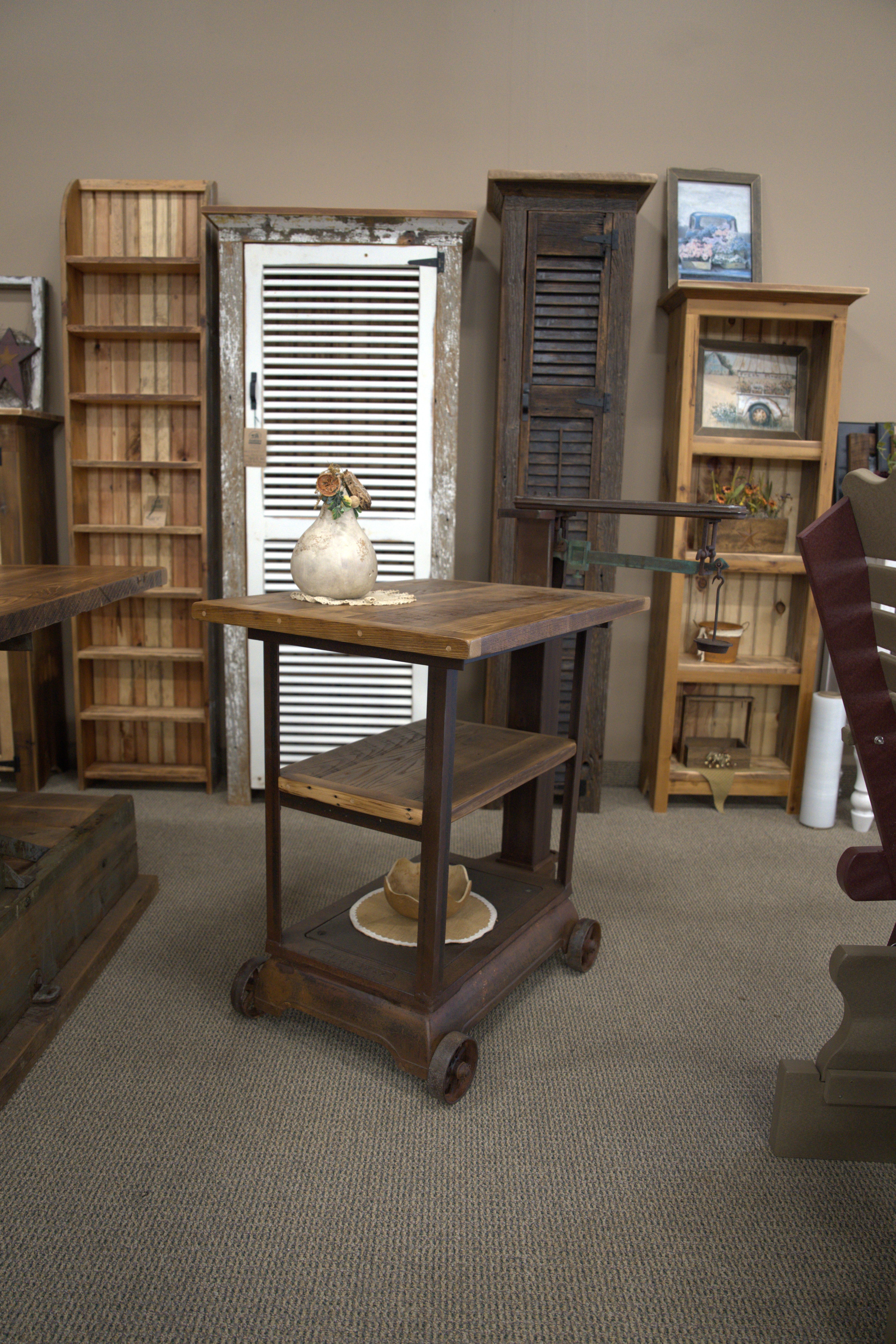hand-rubbed finish hardwood Reclaimed Wood Kitchen Island with Cast-Iron Base, thumbnail 3 in a Kitchen setting (thumbnail 3 of 3).
