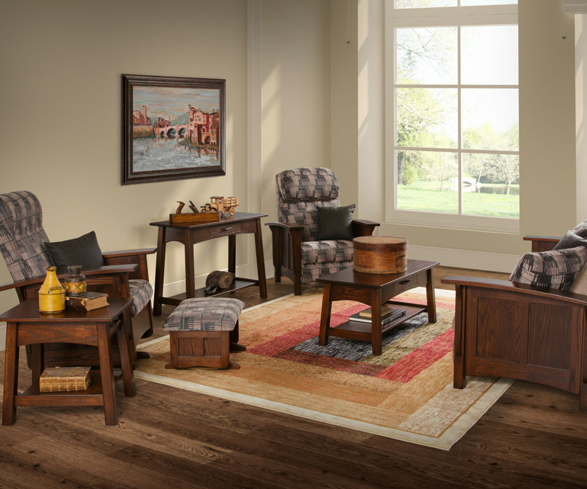 hand-rubbed finish hardwood Shaker Style Sofa Table With Drawer, Shaker Style Sofa Table With Drawer in a showroom vignette setting highlighting Shaker Style Sofa Table With Drawer (thumbnail 2 of 2).