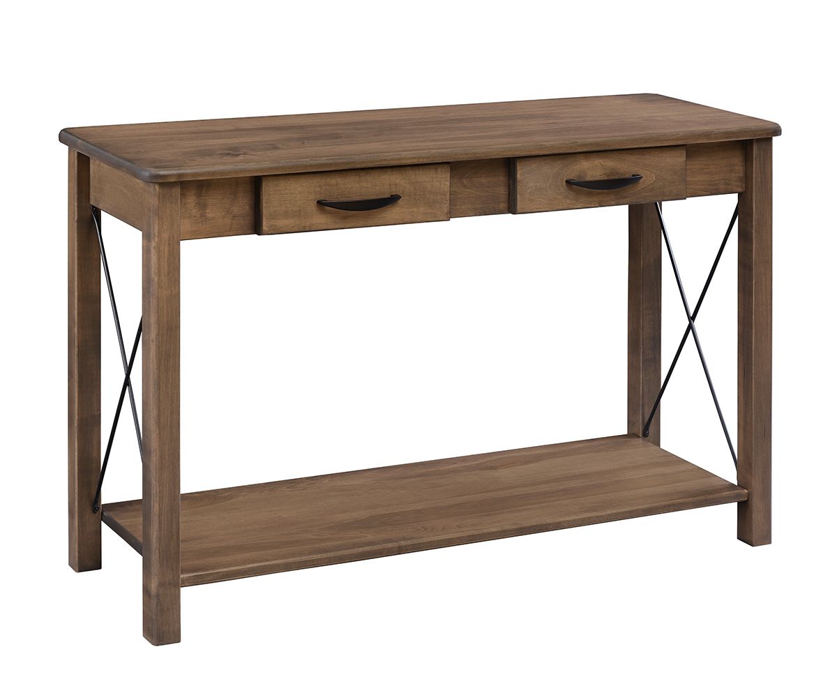 hand-rubbed finish hardwood Solid Wood Sofa Table With Two Drawers And Lower Shelf, Solid Wood Sofa Table With Two Drawers And Lower Shelf in a showroom vignette setting highlighting Solid Wood Sofa Table With Two Drawers And Lower Shelf (thumbnail 2 of 6).