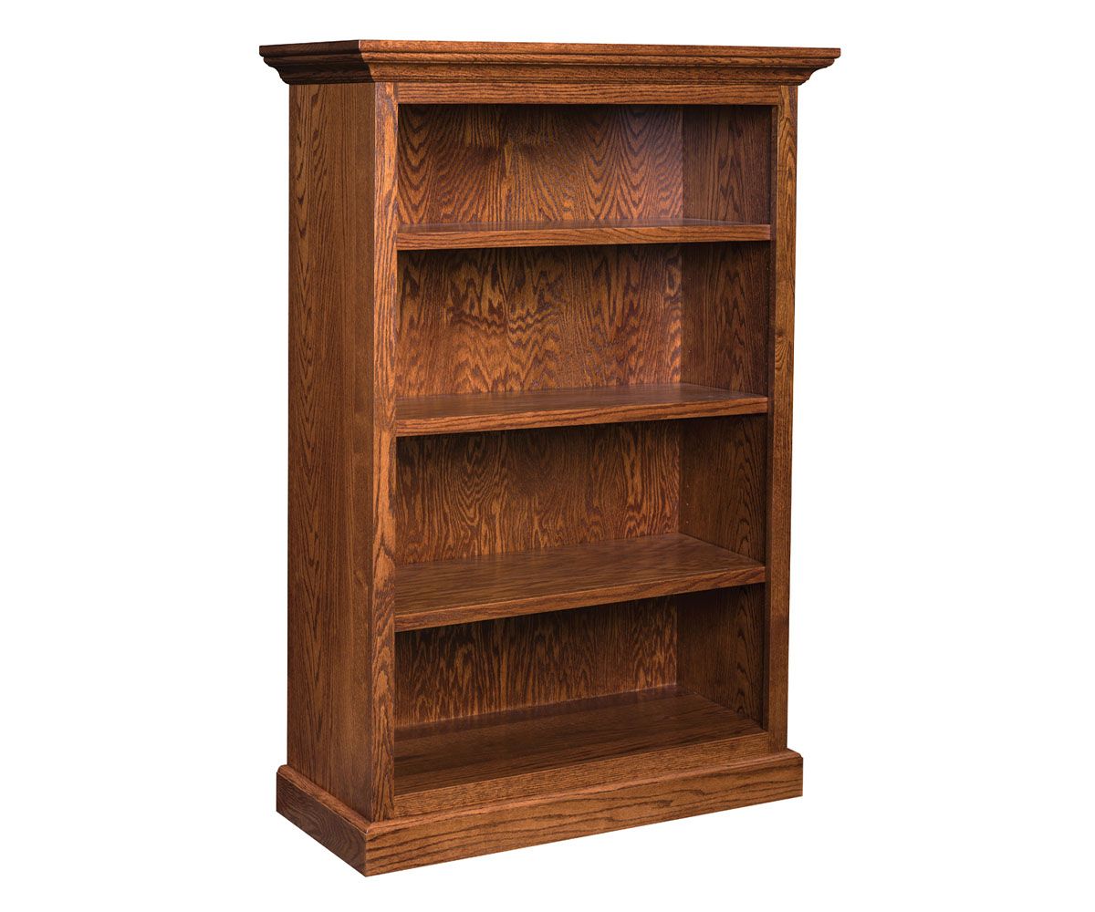 hand-rubbed finish hardwood Solid Wood Bookcase With Crown Molding, Solid Wood Bookcase With Crown Molding in a showroom vignette setting highlighting Solid Wood Bookcase With Crown Molding (thumbnail 5 of 9).