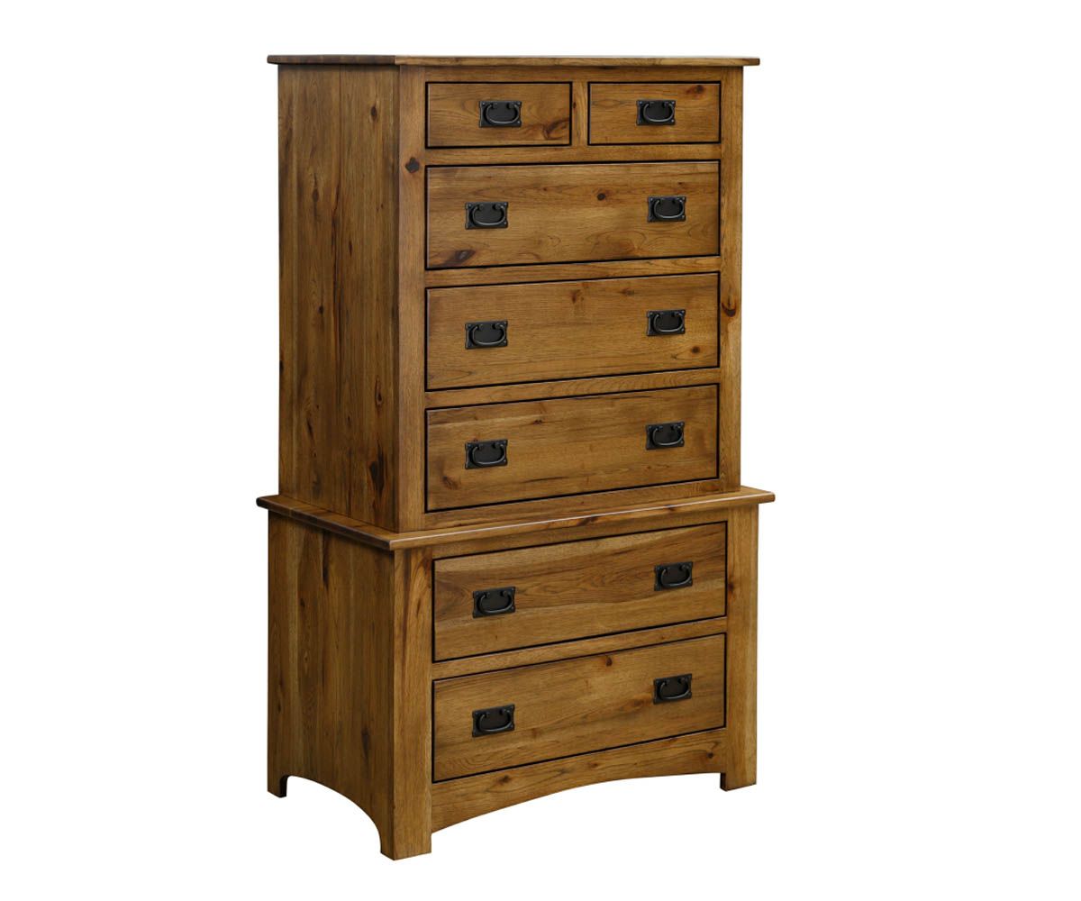 hand-rubbed finish hardwood Chest On Chest Tall Dresser With Multiple Drawers, Chest On Chest Tall Dresser With Multiple Drawers in a showroom vignette setting highlighting Chest On Chest Tall Dresser With Multiple Drawers (thumbnail 7 of 11).