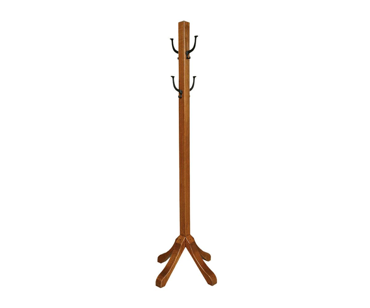Mission Style Wooden Coat Tree With Metal Hooks