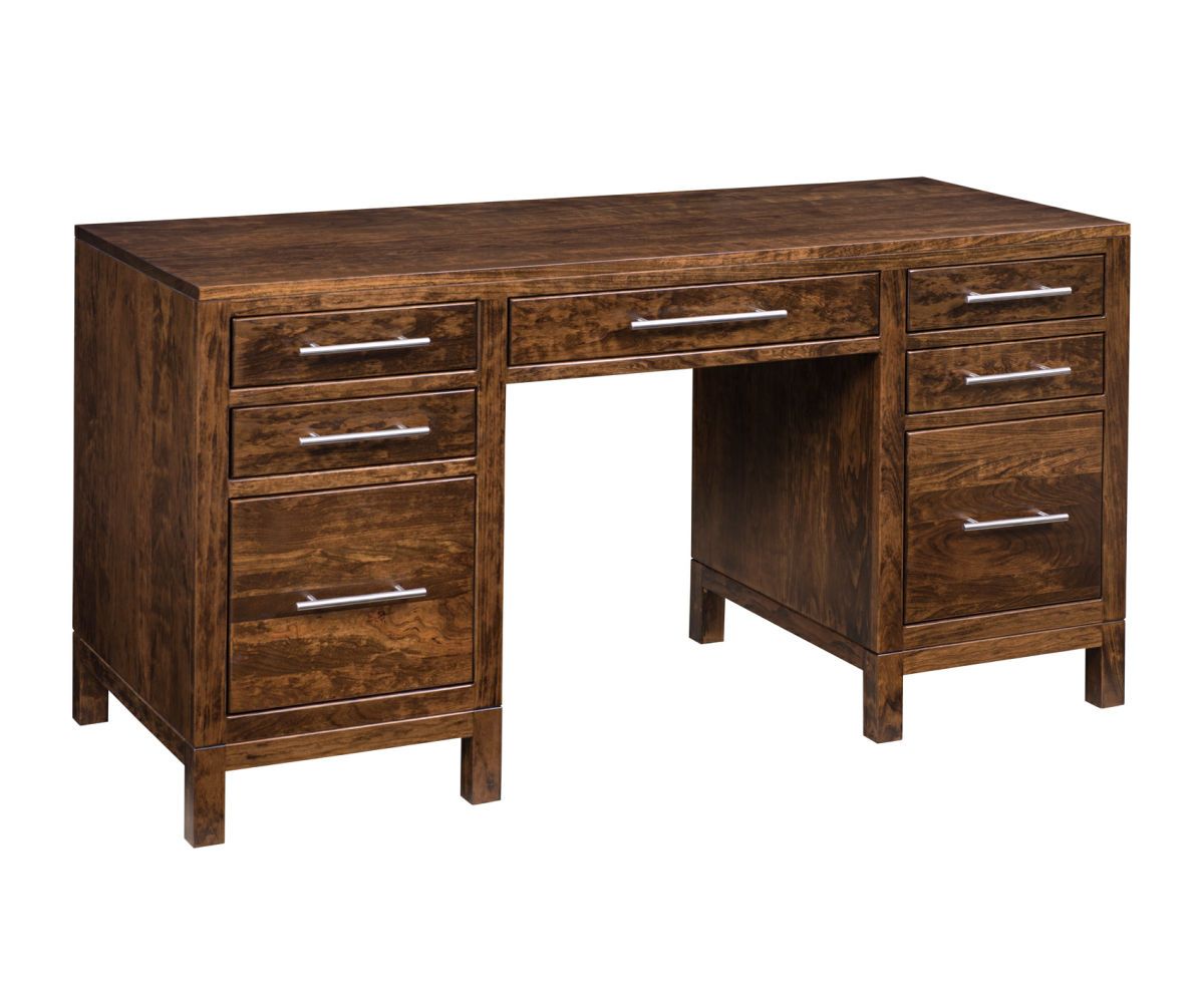 Modern Double Pedestal Desk With Sleek Metal Pulls