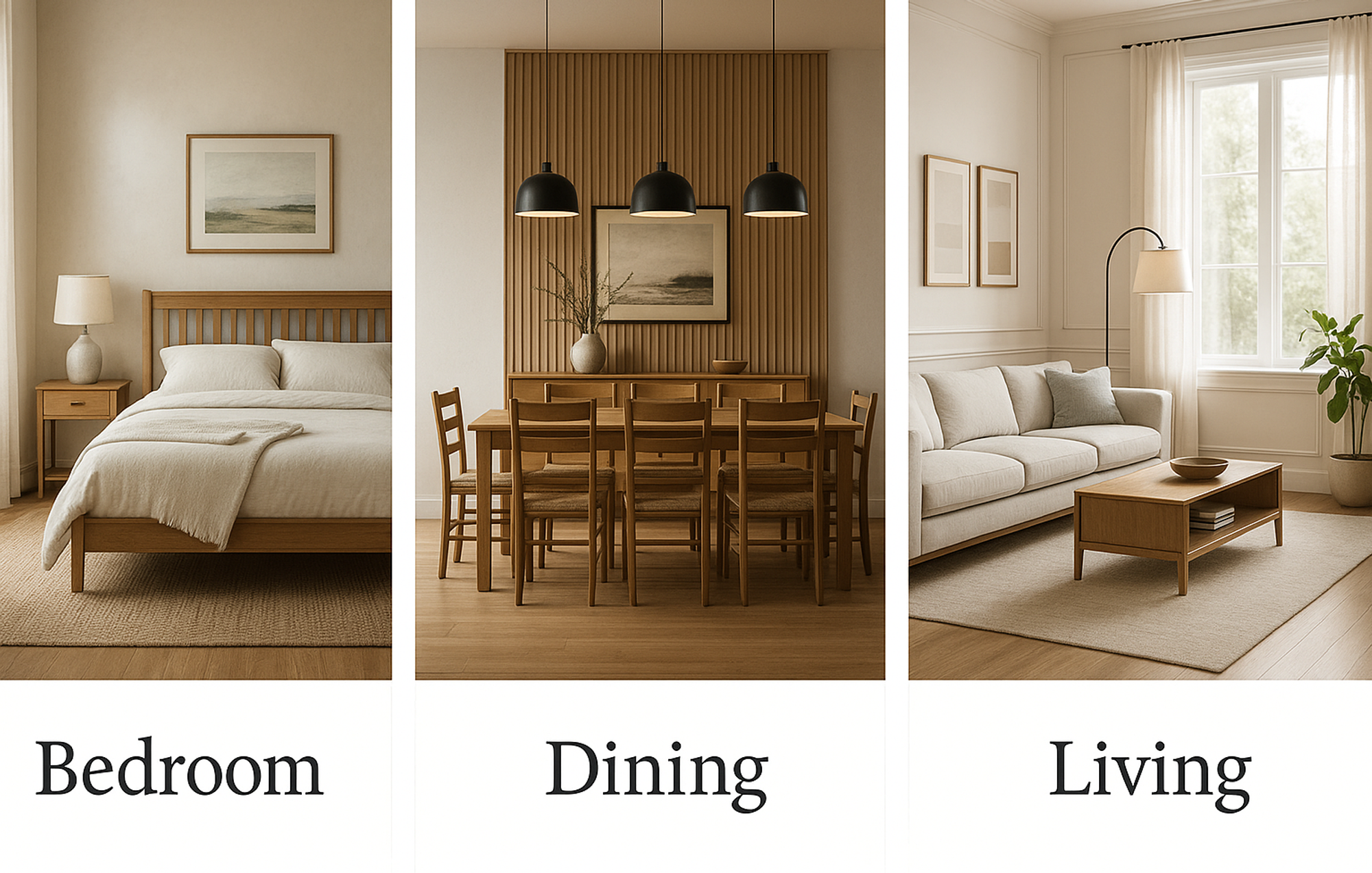 hand-rubbed finish hardwood collections anchoring a showroom vignette scene featuring collections.