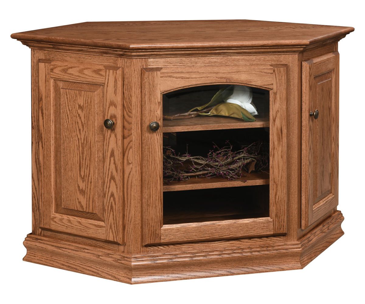 Mission And Traditional Solid Wood Corner Tv Stands With Glass Door