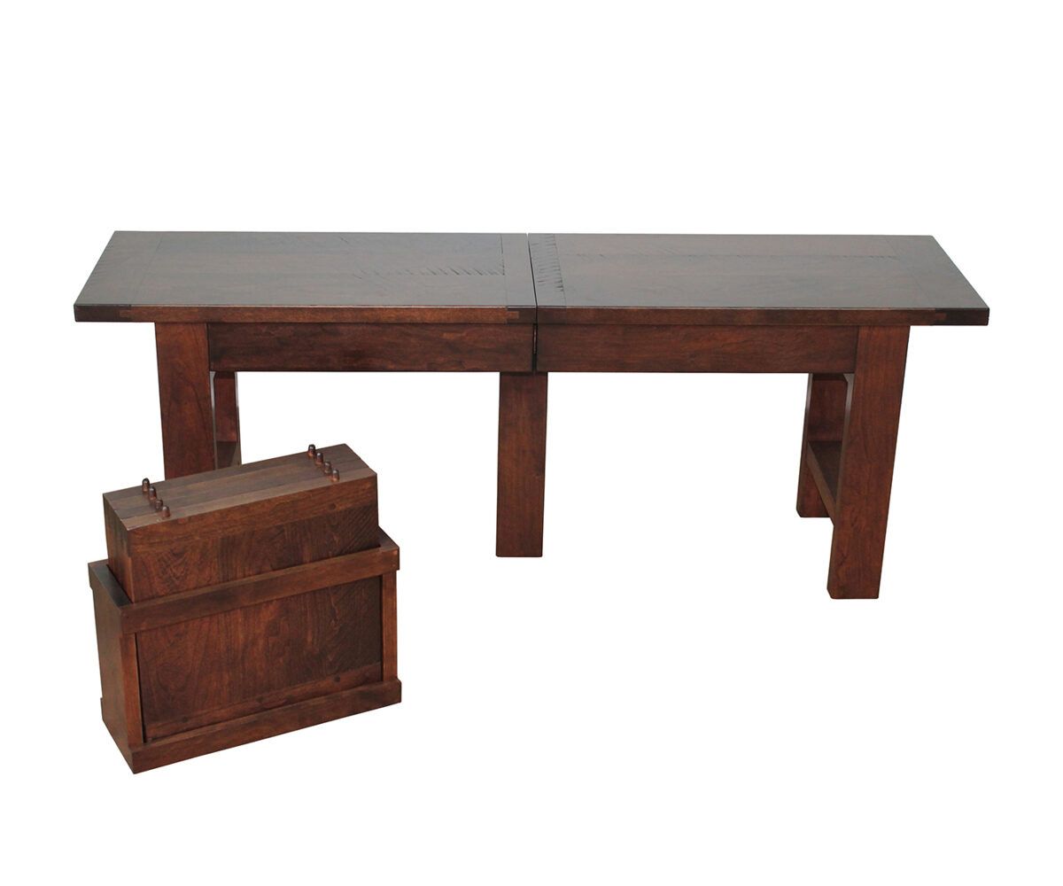 Expandable Rectangular Dining Bench With Block Legs And Leaf Storage