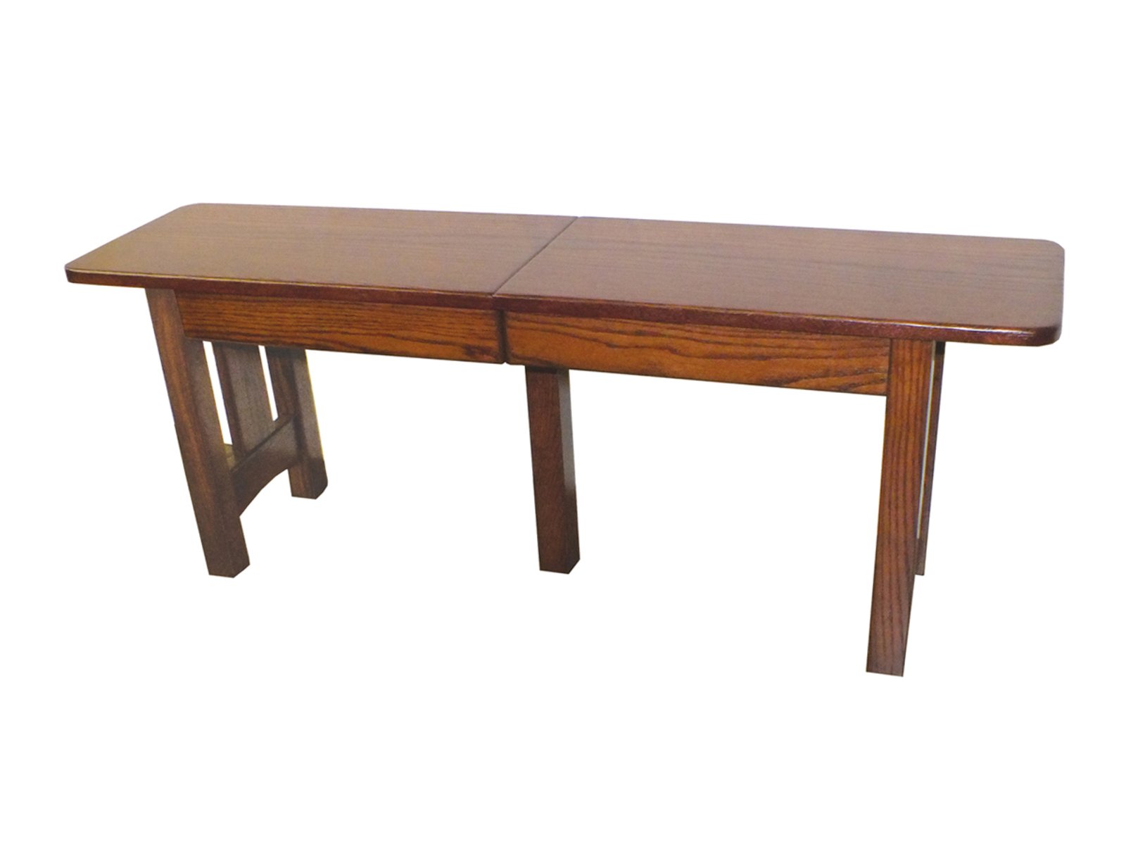 hand-rubbed finish hardwood Mission Slat Base Expandable Dining Bench, Mission Slat Base Expandable Dining Bench in a showroom vignette setting highlighting Mission Slat Base Expandable Dining Bench (frame 1 of 2).