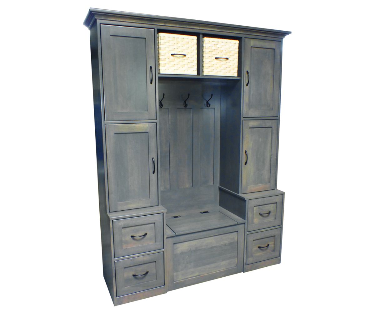 Shaker Hall Tree With Bench, Cabinets, And Storage Drawers