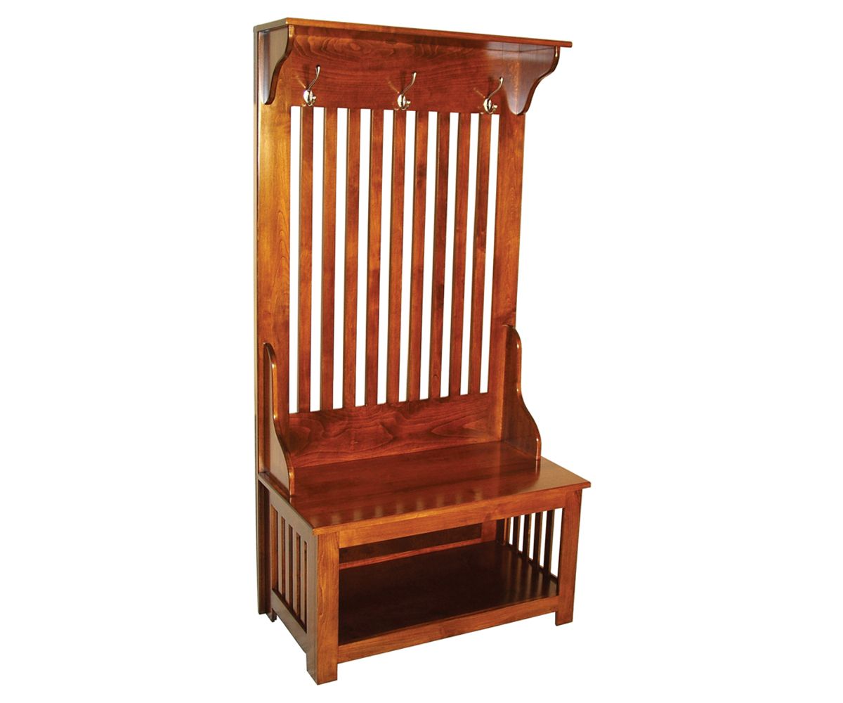 Mission Slat Hall Tree Bench With Storage Shelf And Hooks