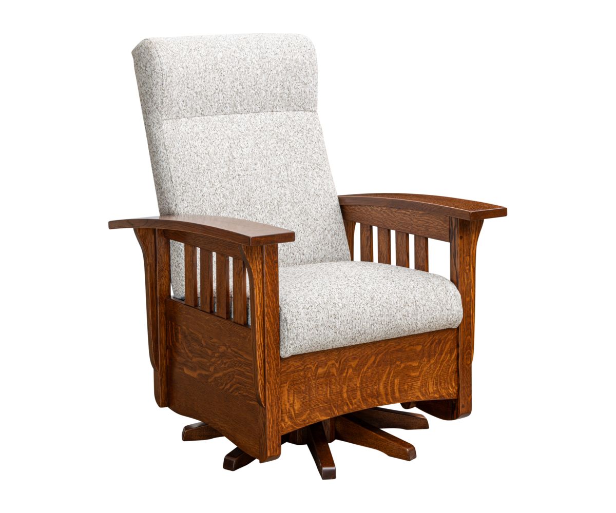 hand-rubbed finish hardwood Swivel Glider Chair With Ottoman, Swivel Glider Chair With Ottoman in a showroom vignette setting highlighting Swivel Glider Chair With Ottoman (thumbnail 3 of 11).