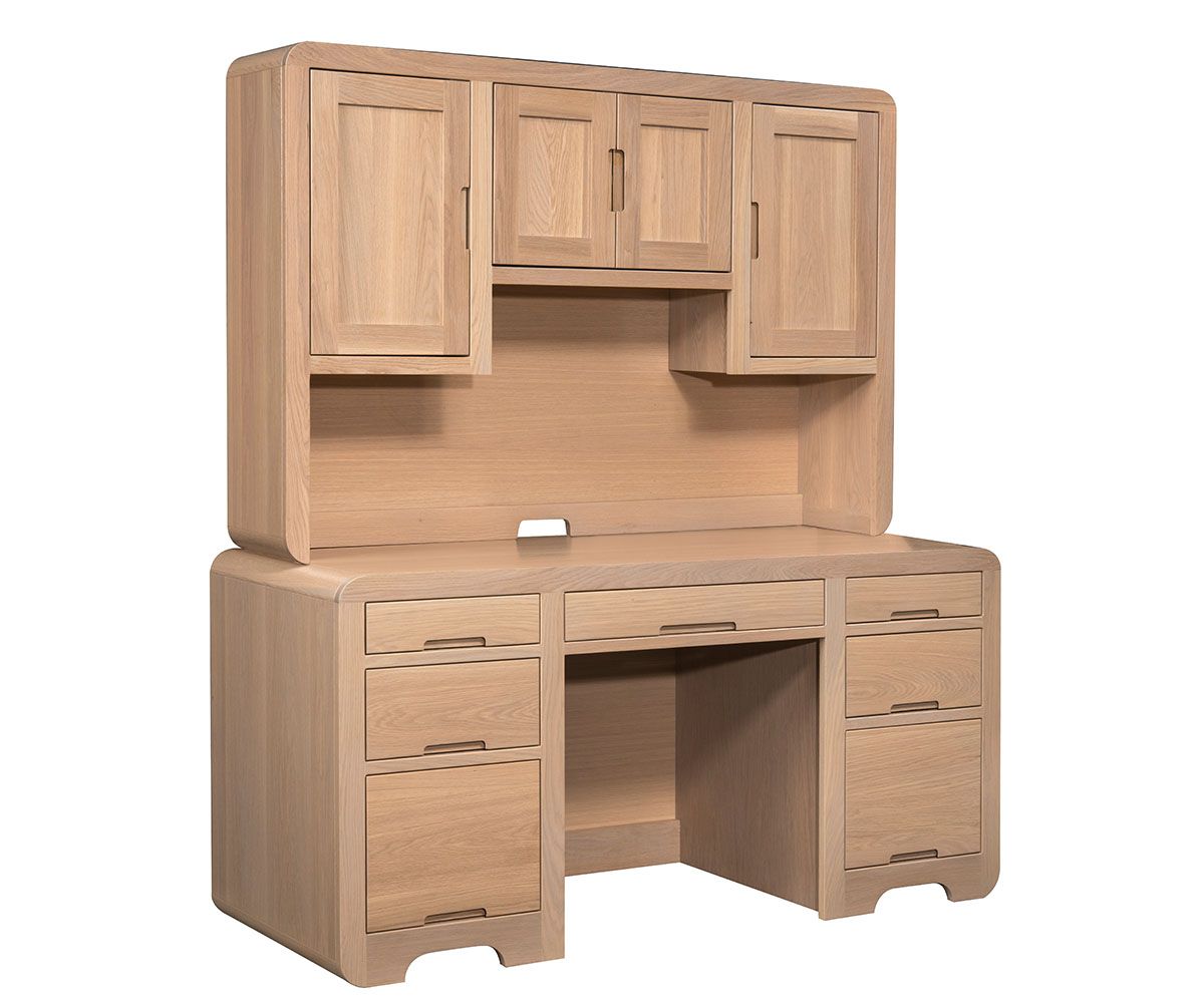 hand-rubbed finish hardwood Europa Rounded Corner Executive Desk With Hutch And File Storage, Europa Rounded Corner Executive Desk With Hutch And File Storage in a Europa vignette setting highlighting Europa Rounded Corner Executive Desk With Hutch And File Storage (thumbnail 2 of 7).