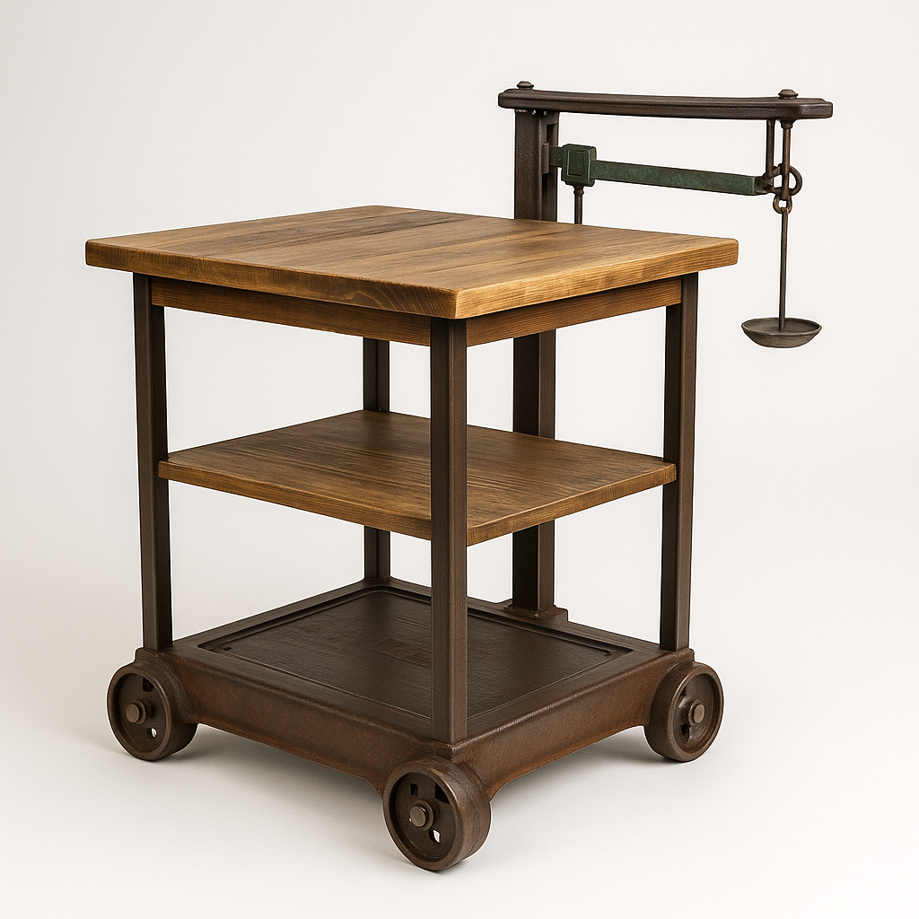 Reclaimed Wood Kitchen Island with Cast-Iron Base