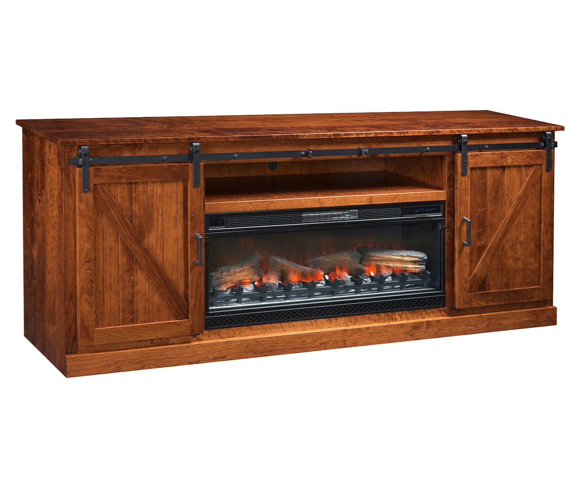 Rustic Sliding Door Fireplace Tv Console