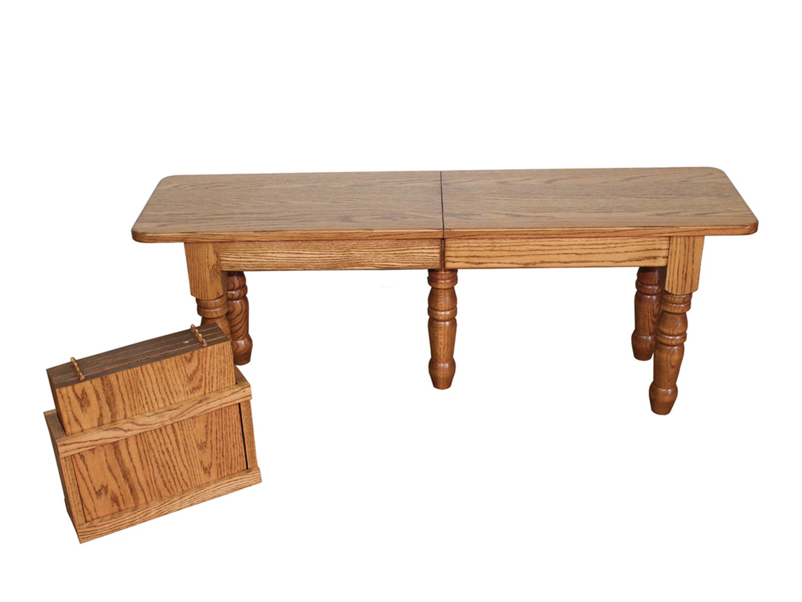 hand-rubbed finish hardwood Traditional Oak Extendable Dining Bench With Turned Legs, Traditional Oak Extendable Dining Bench With Turned Legs in a showroom vignette setting highlighting Traditional Oak Extendable Dining Bench With Turned Legs (frame 1 of 2).