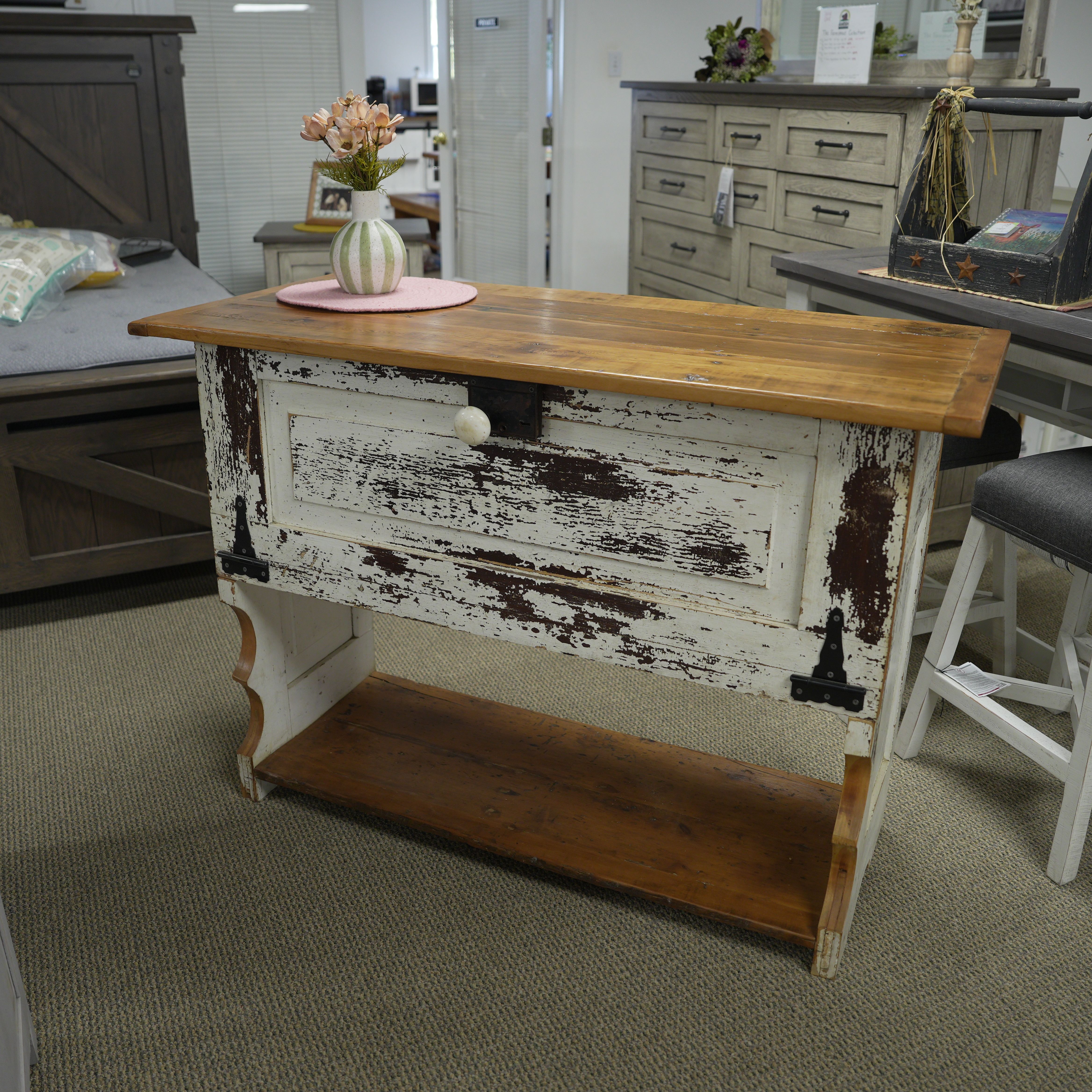 hand-rubbed finish hardwood Hardwood kitchen island, view 1 in a Entryway setting (frame 1 of 4).