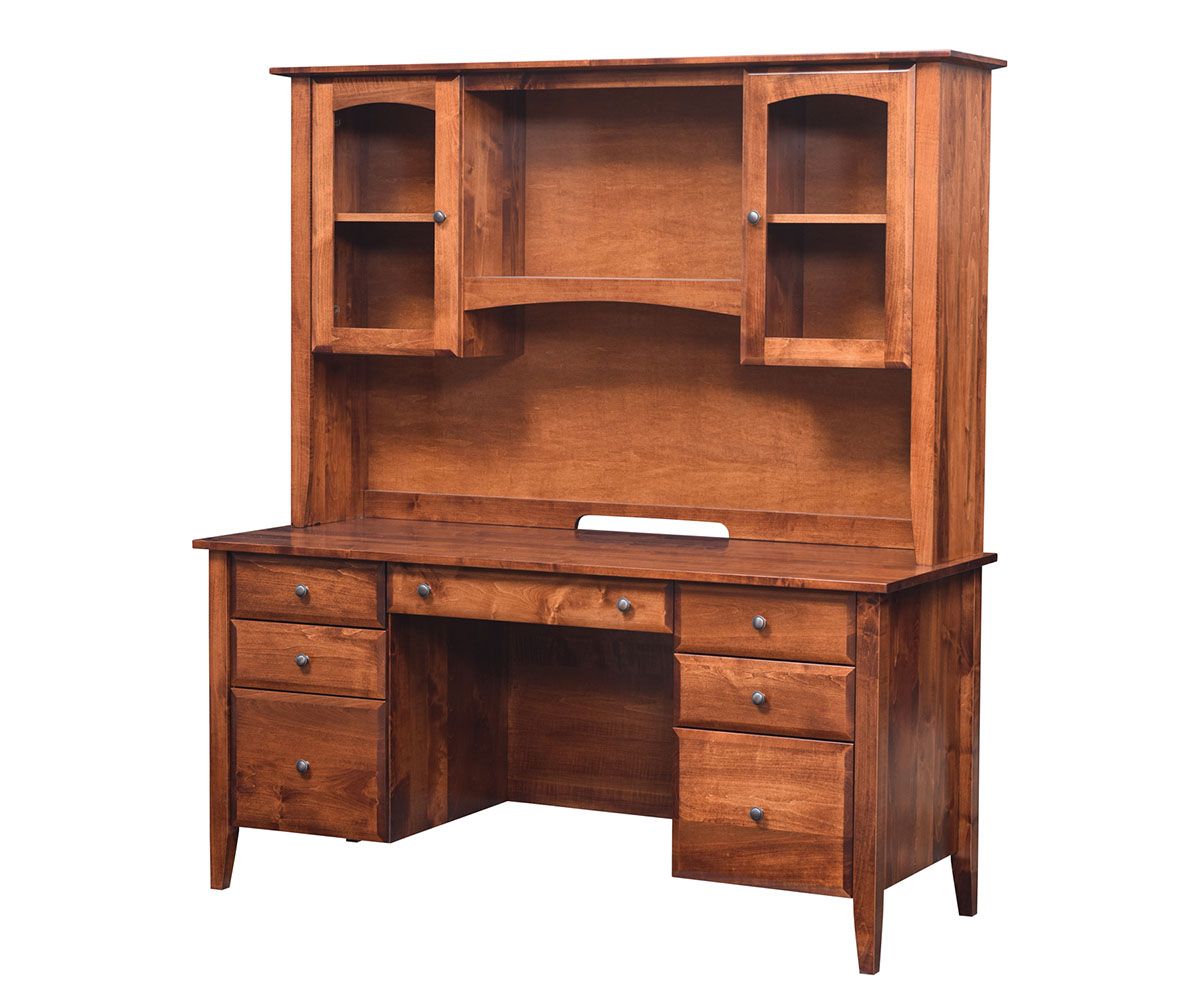 Mission Style Desk With Hutch In Medium Brown Cherry