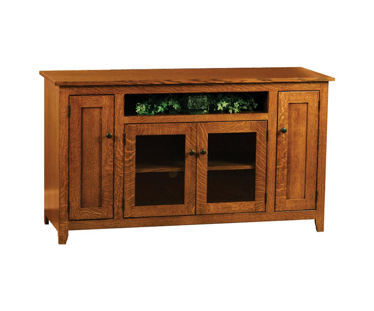 Mission Style Glass Door Sideboard With Paneled Storage