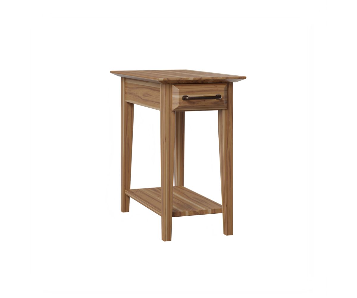 hand-rubbed finish hardwood Mission Style Chairside End Table With Drawer And Shelf, Mission Style Chairside End Table With Drawer And Shelf in a showroom vignette setting highlighting Mission Style Chairside End Table With Drawer And Shelf (thumbnail 3 of 4).