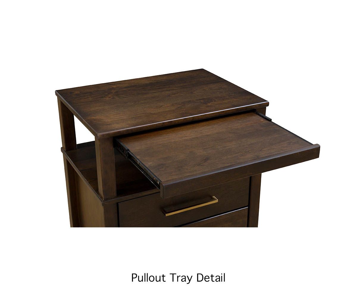 hand-rubbed finish hardwood Manhattan 2-drawer Nightstand With Pullout Tray, Manhattan 2-drawer Nightstand With Pullout Tray in a Manhattan vignette setting highlighting Manhattan 2-drawer Nightstand With Pullout Tray (thumbnail 2 of 5).