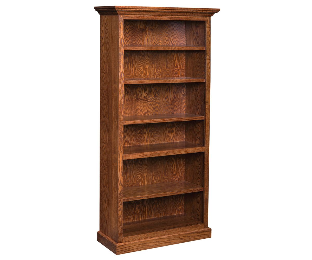 hand-rubbed finish hardwood Traditional Solid Wood 6-shelf Bookcase, Traditional Solid Wood 6-shelf Bookcase in a showroom vignette setting highlighting Traditional Solid Wood 6-shelf Bookcase (thumbnail 3 of 10).