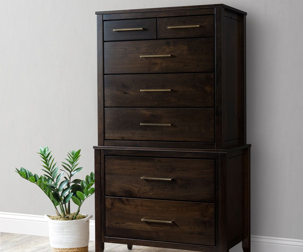 hand-rubbed finish hardwood Chest On Chest Tall Dresser With Multiple Drawers, Chest On Chest Tall Dresser With Multiple Drawers in a showroom vignette setting highlighting Chest On Chest Tall Dresser With Multiple Drawers (thumbnail 2 of 11).