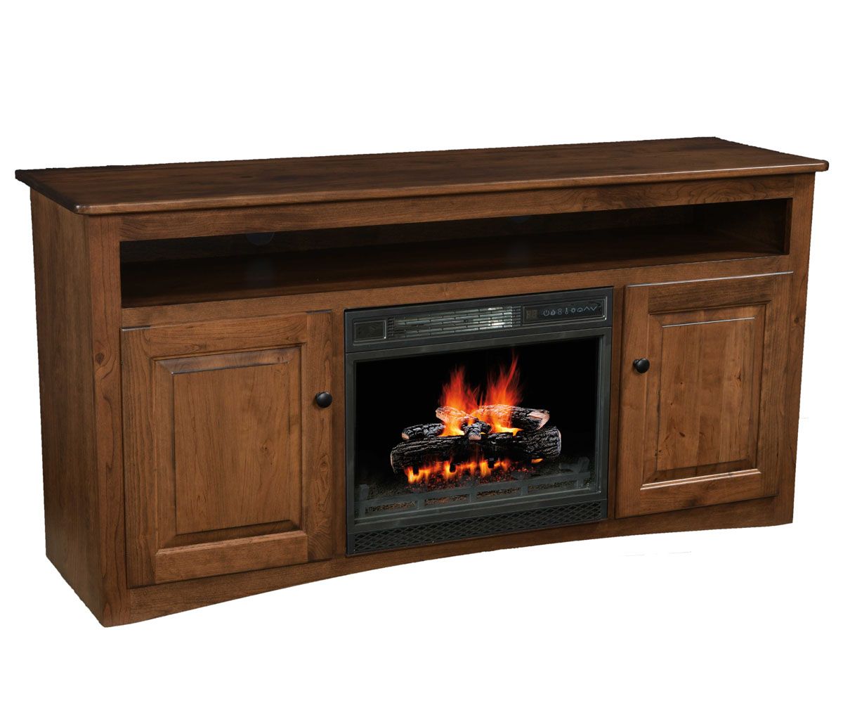 Wooden Fireplace Tv Stand With Storage Cabinets And Open Shelf