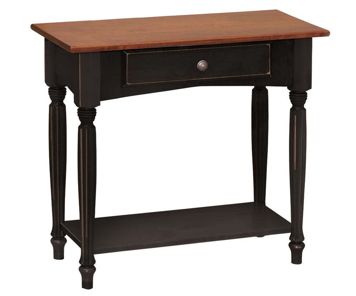 hand-rubbed finish hardwood Traditional One-drawer Sofa Table With Shelf, Traditional One-drawer Sofa Table With Shelf in a showroom vignette setting highlighting Traditional One-drawer Sofa Table With Shelf (thumbnail 2 of 3).