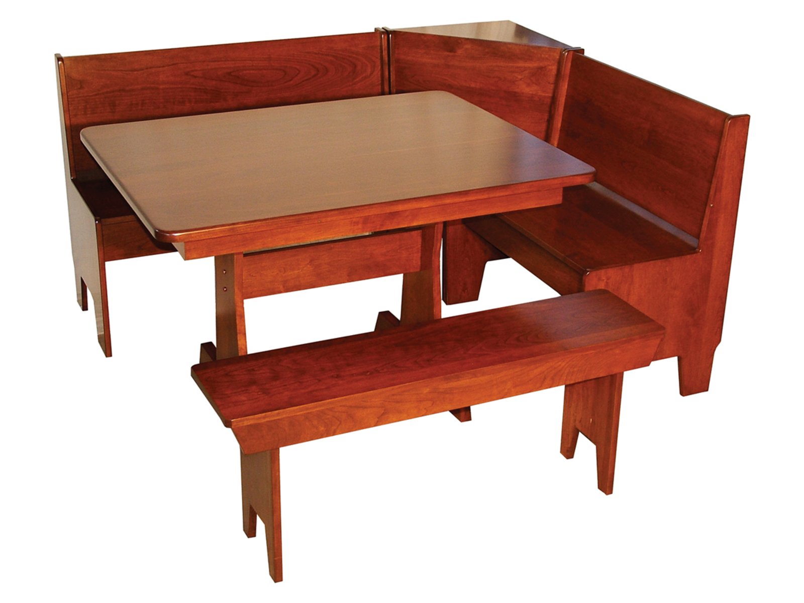 hand-rubbed finish hardwood Corner Breakfast Nook Dining Set With Benches And Table, Corner Breakfast Nook Dining Set With Benches And Table in a showroom vignette setting highlighting Corner Breakfast Nook Dining Set With Benches And Table (frame 1 of 4).