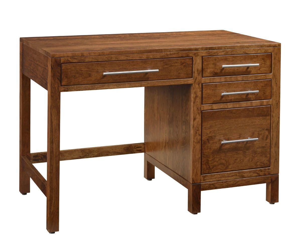 hand-rubbed finish hardwood Vienna Single Pedestal Desk With Hutch And Modern Hardware, Vienna Single Pedestal Desk With Hutch And Modern Hardware in a Vienna vignette setting highlighting Vienna Single Pedestal Desk With Hutch And Modern Hardware (thumbnail 3 of 4).