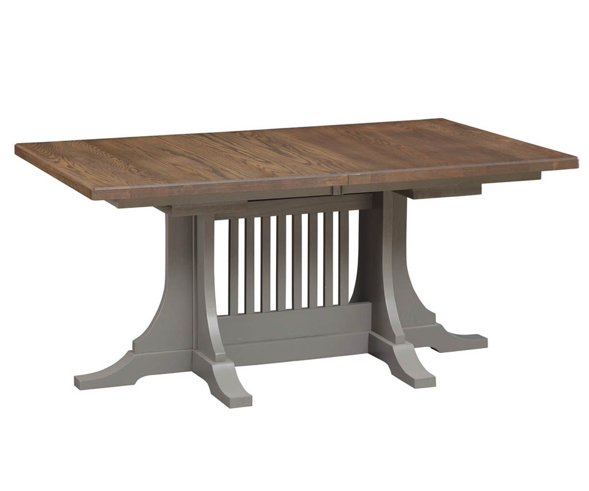 hand-rubbed finish hardwood Rectangular Double Pedestal Extension Dining Table, Rectangular Double Pedestal Extension Dining Table in a showroom vignette setting highlighting Rectangular Double Pedestal Extension Dining Table (thumbnail 3 of 4).