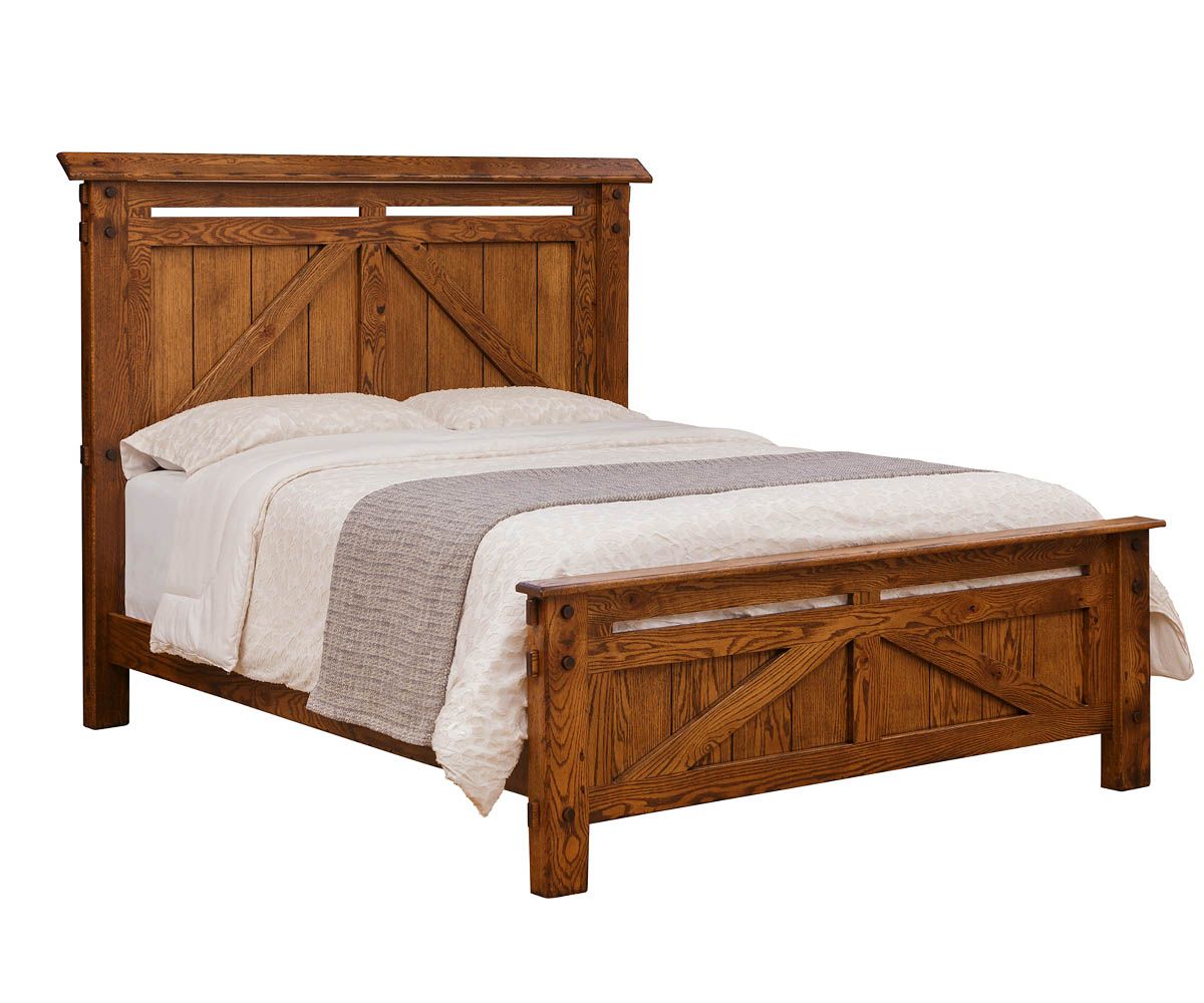 hand-rubbed finish hardwood Farmstead Rustic Panel Bed With Led Headboard, Farmstead Rustic Panel Bed With Led Headboard in a Farmstead vignette setting highlighting Farmstead Rustic Panel Bed With Led Headboard (thumbnail 4 of 5).