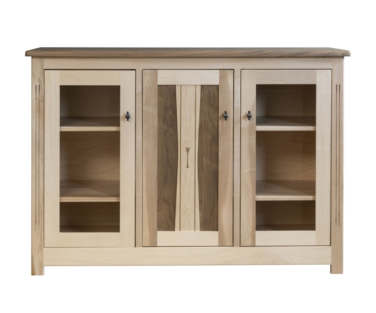 hand-rubbed finish hardwood Two-tone Hardwood Server With Glass Doors, Two-tone Hardwood Server With Glass Doors in a showroom vignette setting highlighting Two-tone Hardwood Server With Glass Doors (thumbnail 3 of 4).