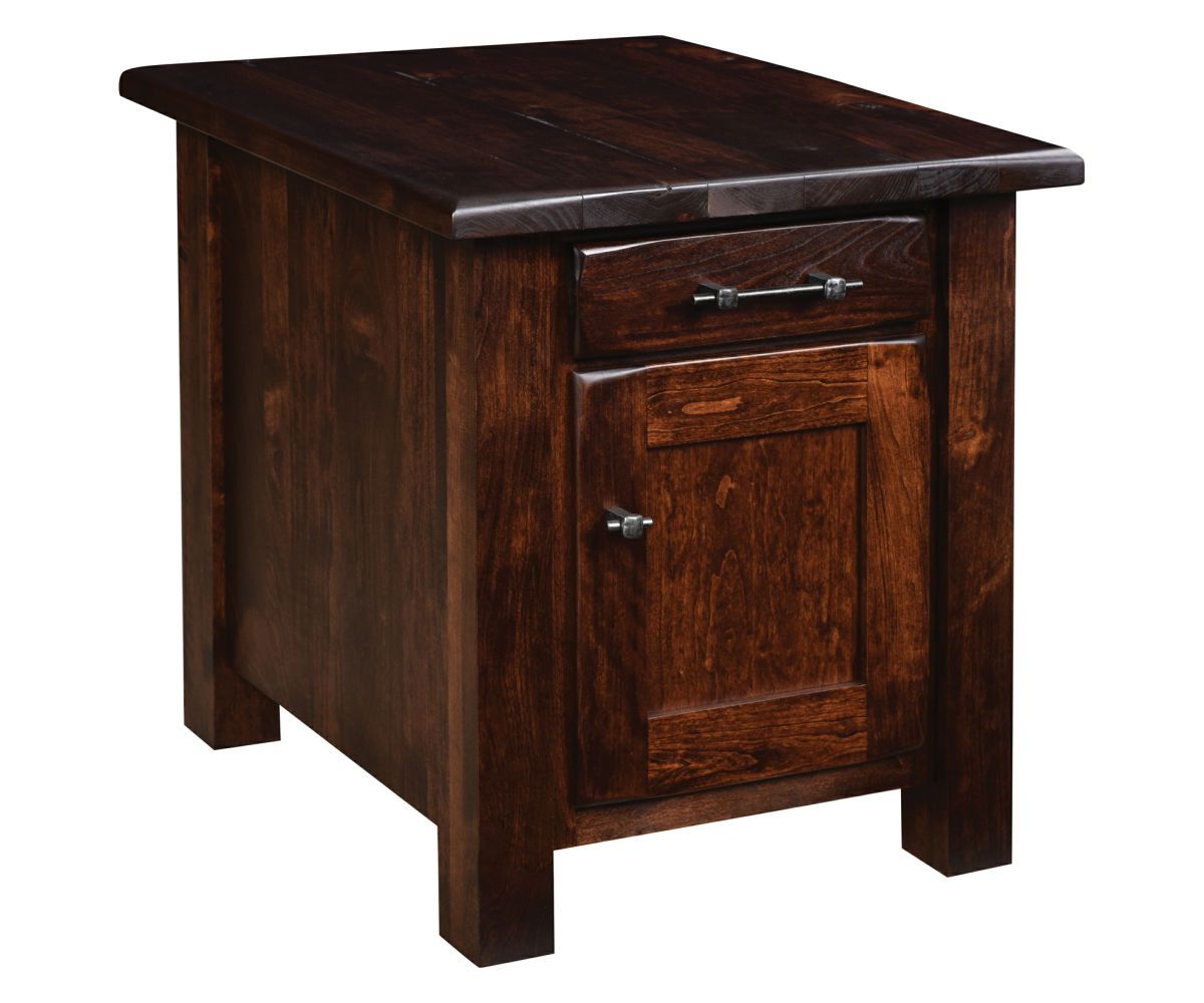 hand-rubbed finish hardwood Panel Door End Table With Drawer And Square Legs, Panel Door End Table With Drawer And Square Legs in a showroom vignette setting highlighting Panel Door End Table With Drawer And Square Legs (thumbnail 3 of 5).