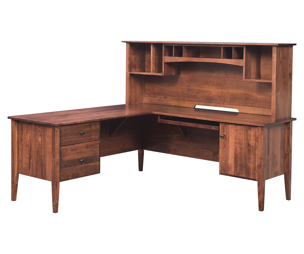 L-shaped Hardwood Desk With Hutch And Storage