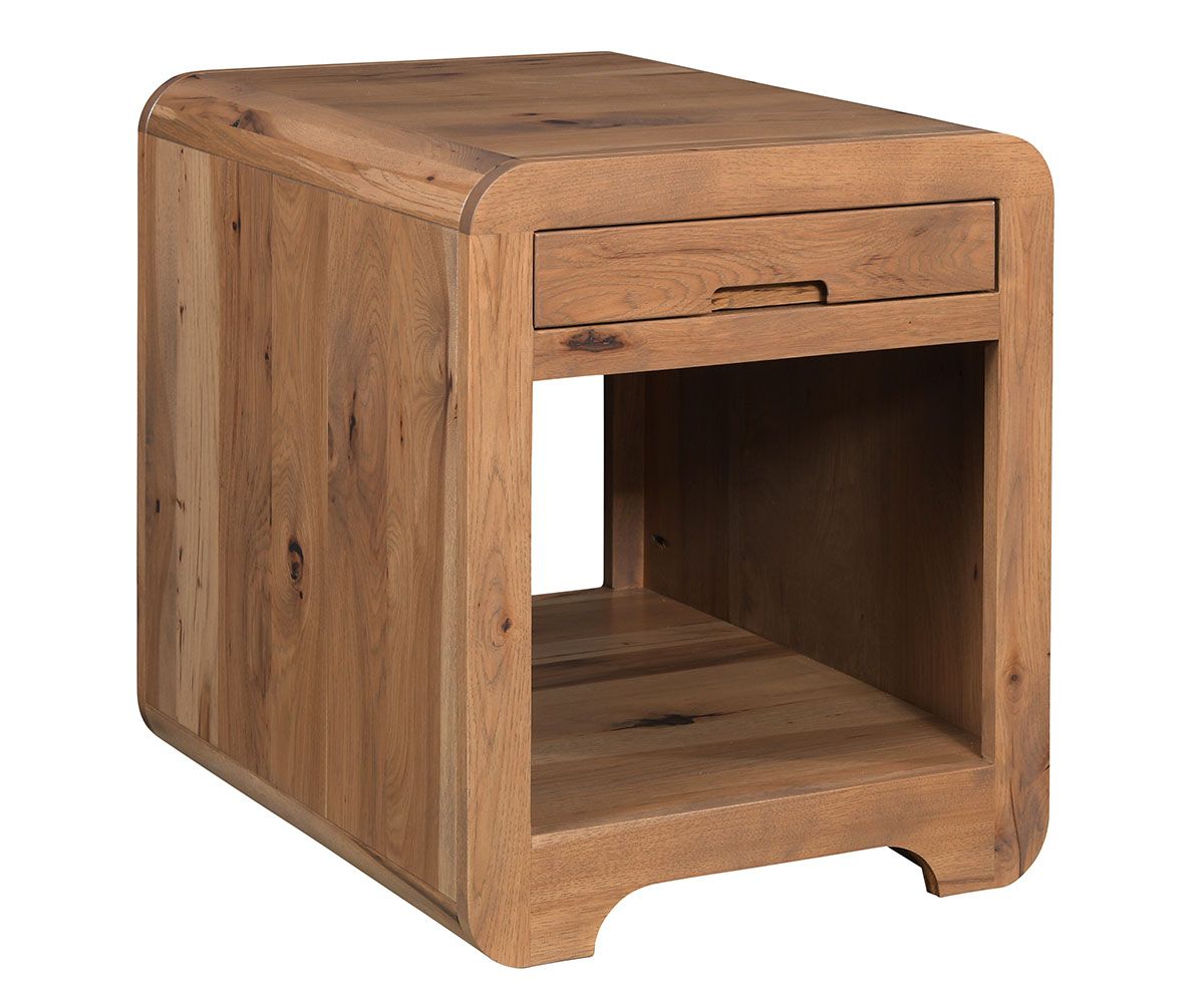 Rounded Edge Solid Wood Nightstand With Drawer And Open Shelf
