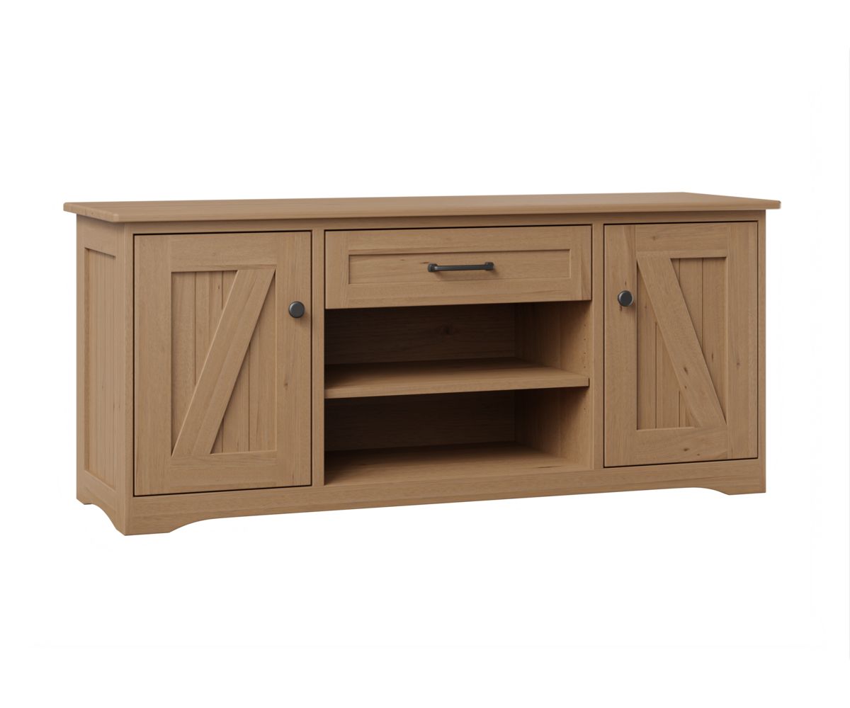 hand-rubbed finish hardwood Farmstead Lift-top Coffee Table And Tv Console Set, Farmstead Lift-top Coffee Table And Tv Console Set in a Farmstead vignette setting highlighting Farmstead Lift-top Coffee Table And Tv Console Set (thumbnail 4 of 4).